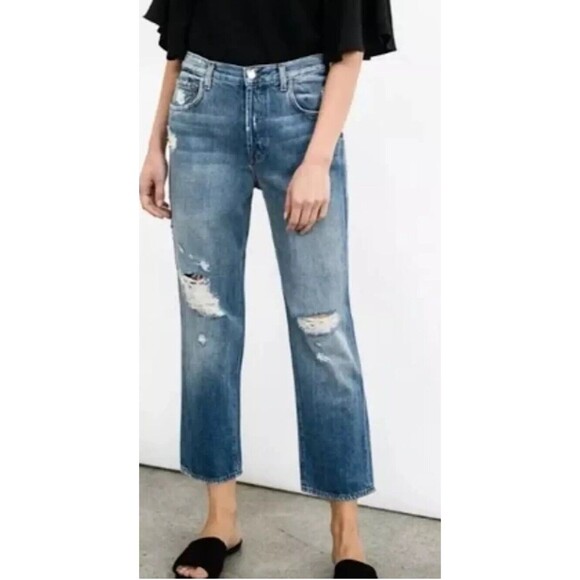 J Brand Jeans Ivy Womens 26 High Rise Bleach Wrecked Faded Cropped Button Fly - Picture 2 of 15